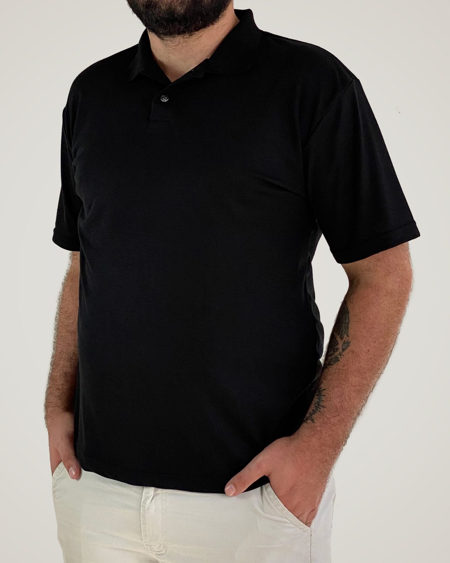 Camiseta Polo Preta, Poliviscose - Imagem 1