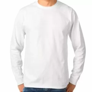 Camiseta Manga Longa Branca - 100% Algodão, Fio 30.1 Penteado
